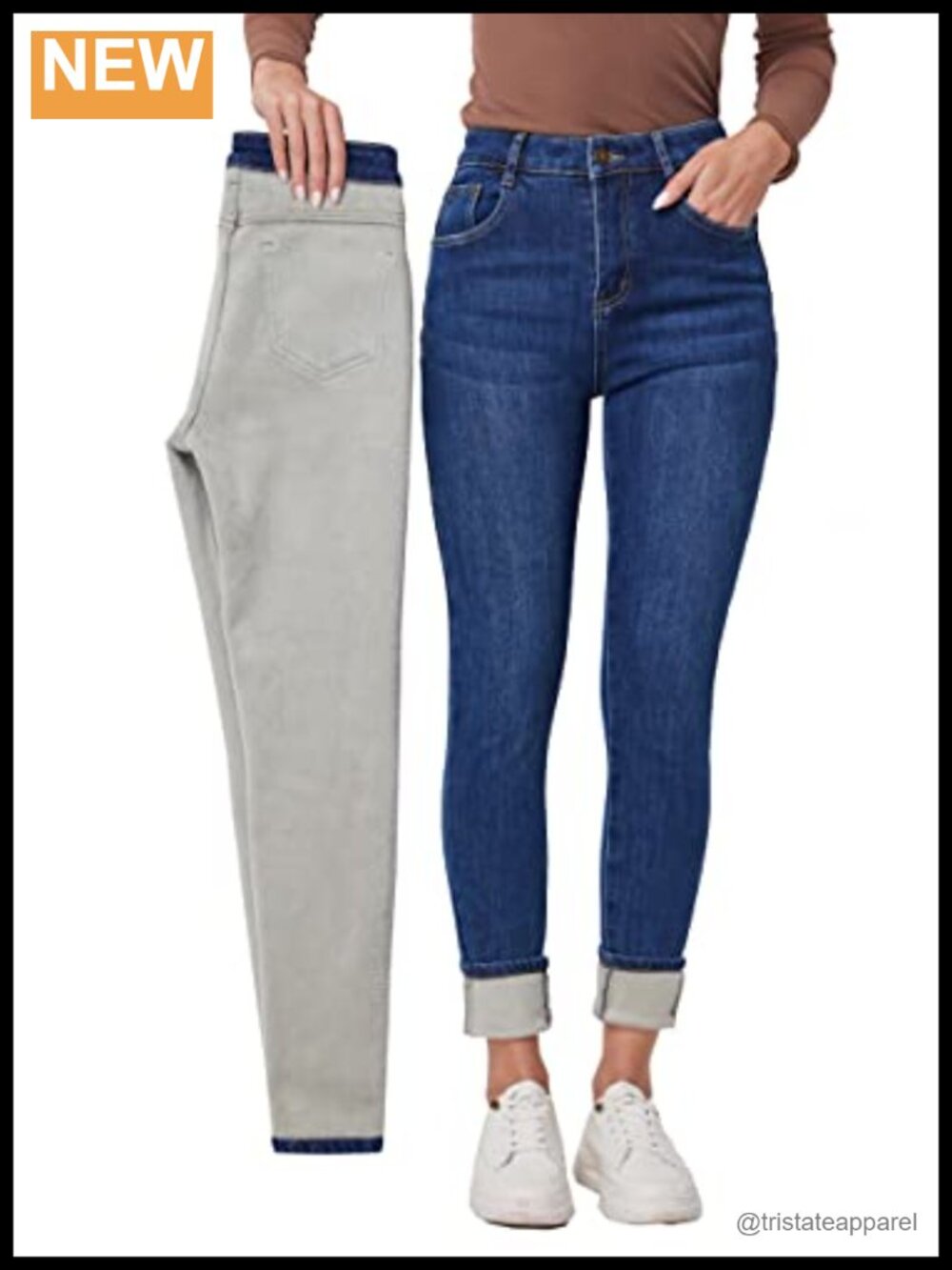 Fleece Lined Thermal Skinny Jeans High Rise Stretch Winter Denim